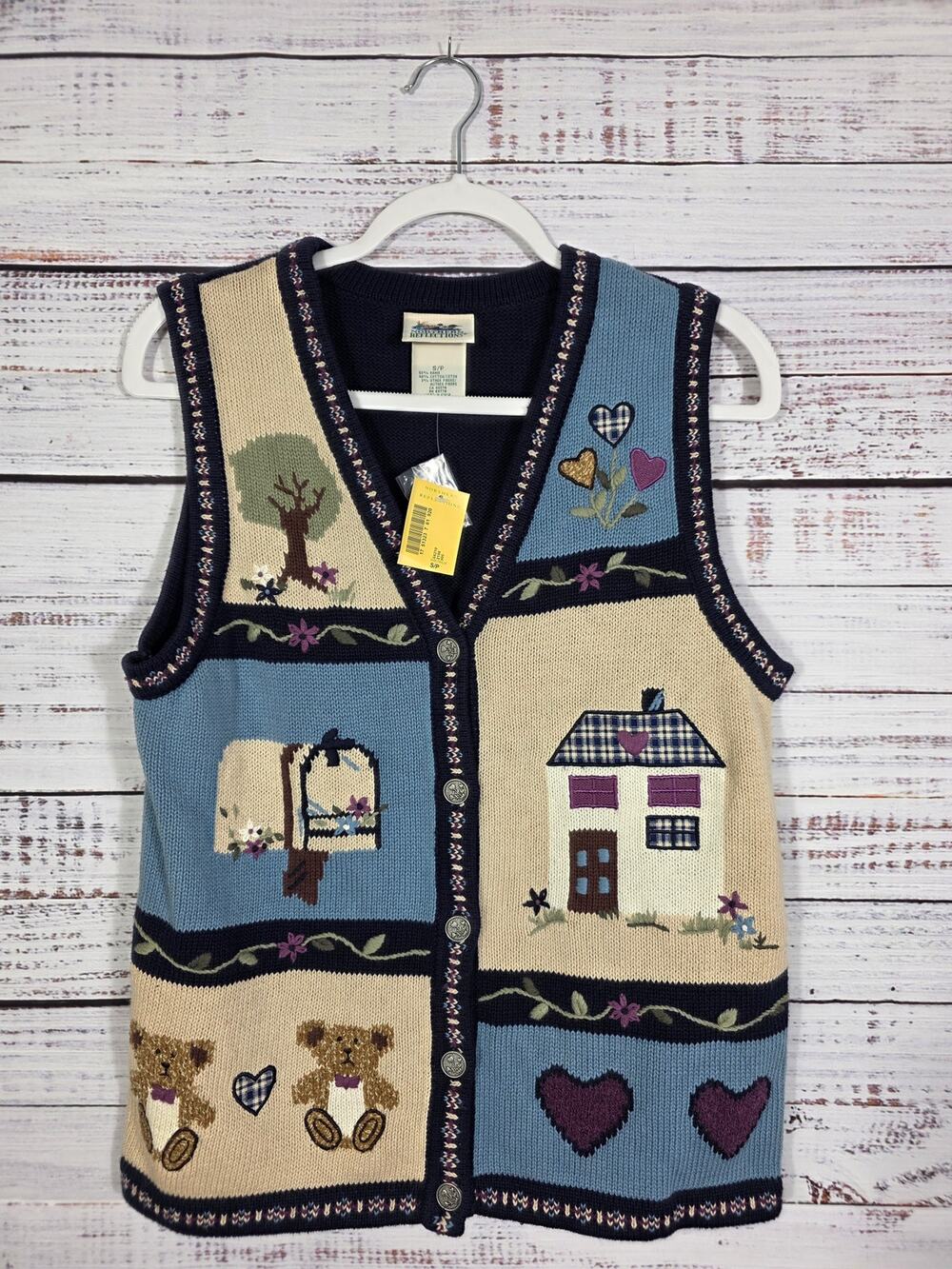 VTG Inspirations Patchwork Knit Sweater Small Vest Cottagecore HouseTeddyHeart